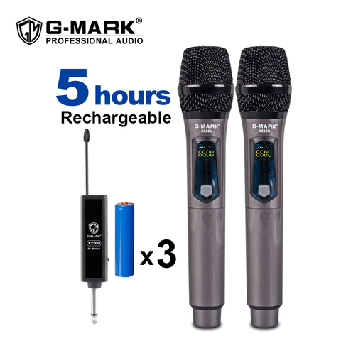 G-MARK X220U UHF sans fil Microphone enregistrement karaoké tenu dans la main avec récepteur de batterie au Lithium Rechargeable ► Photo 1/6