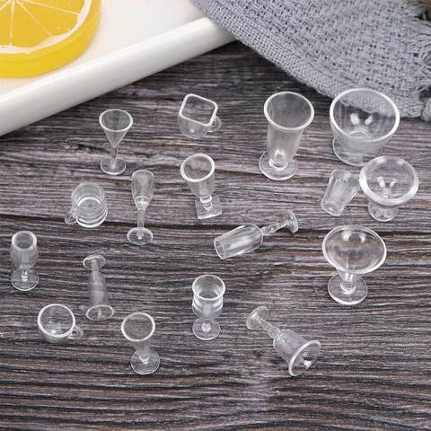 Offre spéciale 17 pièces/ensemble Mini tasses à boissons transparentes plat plat vaisselle Miniatures bricolage semblant jouer ustensiles de cuisine jouets ► Photo 1/6