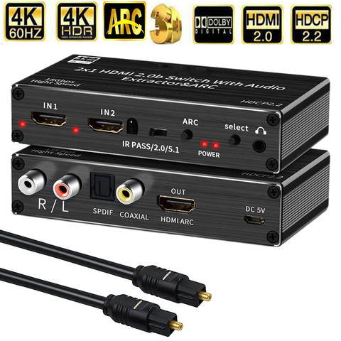 HDMI 2.0 séparateur d'extracteur audio 4K HDMI SPDIF HDMI 2.0b commutateur HDR répartiteur boîte HDR ARC HDMI 5.1 séparateur de convertisseur audio ► Photo 1/6