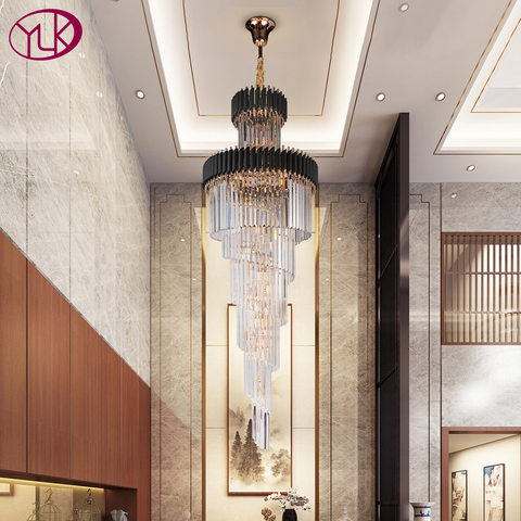 Lustre en cristal moderne de luxe pour escalier Long loft luminaire en cristal noir villa hall salon décor éclairage suspendu ► Photo 1/6