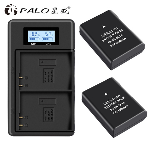 PALO 2pc EN-EL14 EN-EL14a ENEL14 EN EL14 EL14a Batterie + LCD Chargeur Double USB pour Nikon D3100 D3200 D3300 D5100 D5200 D5300 P7000 ► Photo 1/6