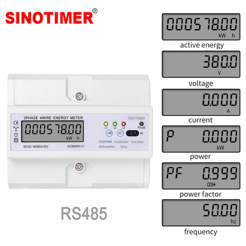 RS485 220/380 V 5-100A 3 phases 4 fils DIN Rail compteur d'énergie numérique facteur de puissance moniteur avec affichage de fréquence de courant de tension ► Photo 1/6