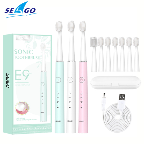 Seago Sonic brosse à dents électrique USB Rechargeable voyage étanche brosse à dents acheter 1 obtenir 1 gratuit 5 Mode têtes de remplacement cadeau ► Photo 1/6