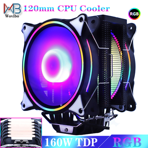 120mm refroidisseur de processeur ventilateur de radiateur 6 caloducs RGB PWM 4PIN silencieux pour Inte LGA 115X 1366 2011 V3 X79 X99 AM4 Socket 160W Ventilador ► Photo 1/6