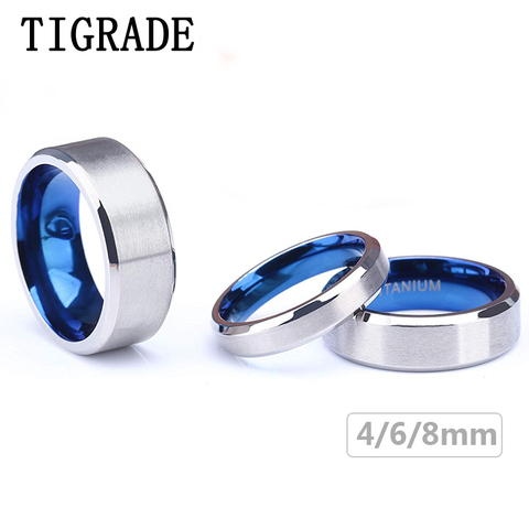 Tigrade – bague en titane pur 100% pour hommes et femmes, couleur argent, bleu, à l'intérieur classique, 4/6mm, avec gravure, livraison directe ► Photo 1/6