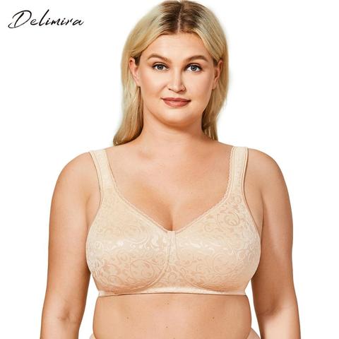 DELIMIRA femme dentelle sans fil soutien gorge lisse Minimiser grande taille confort sans doublure ► Photo 1/6