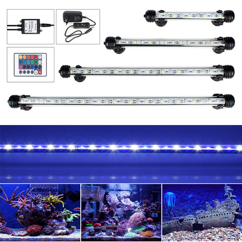 UE US Plug RVB À Distance La Lumière D'aquarium Fish Tank Étanche 5050 SMD LED Bar Lumière Aquatiques Lampe Submersible 18- 48 cm ► Photo 1/6