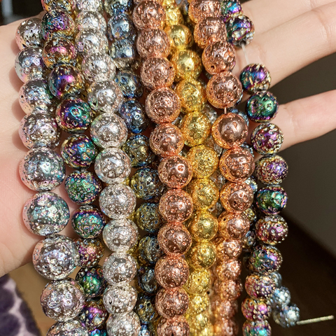 Perles de pierre naturelle multicolore roche volcanique lave perles rondes pour la fabrication de bijoux Bracelet à bricoler soi-même boucle d'oreille accessoires 15''4/6/8/10mm ► Photo 1/6