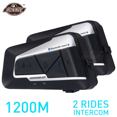 HEROBIKER 2 ensembles 1200M BT casque de Moto Interphone étanche sans fil Bluetooth Moto casque Interphone FM Radio pour 2 manèges ► Photo 1/6