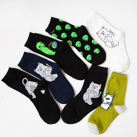 Chaussettes unisexes, longues, respirantes et amusantes pour hommes, avec motif de chat et de dessin animé ► Photo 1/6