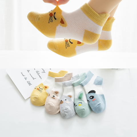 5 paires/lot 0-2Y bébé chaussettes été coton 3D dessin animé Animal enfants chaussettes filles maille mignon nouveau-né garçon bambin chaussettes bébé ► Photo 1/6