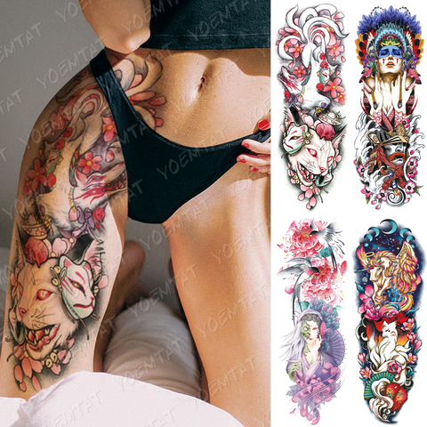 Grand bras manches tatouage Ninetales Sakura chat démon imperméable temporaire Tatto autocollant japonais Art corporel complet faux Tatoo femmes ► Photo 1/6