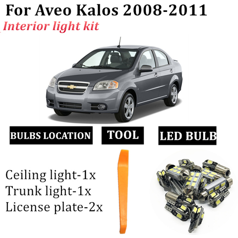 Kit d'ampoules LED pour Chevrolet Aveo Kalos, T200, T250, T255, 2008 – 2011, intérieur, lampe de lecture, accessoires pour coffre ► Photo 1/6