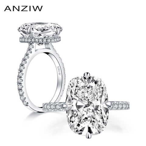 ANZIW – bague de fiançailles en argent Sterling 925 10x14mm, en faux diamant, taille coussin, Halo, bijoux de mariage ► Photo 1/5
