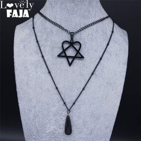 Belle FAJA Satan acier inoxydable collier en couches couleur noire femmes/hommes gothique collier chaîne bijoux cadenas mujer N4111S03 ► Photo 1/6