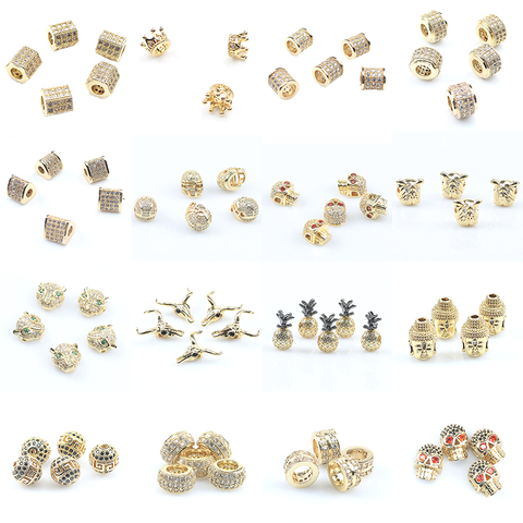 Perles d'espacement en CZ plaqué or, Micro pavé, zircone cubique, pour la fabrication de bijoux, accessoires pour la fabrication de bracelets et de colliers, 3 pièces/lot ► Photo 1/6