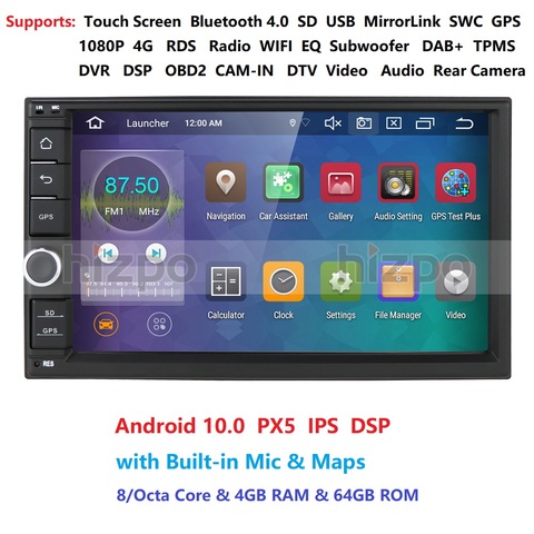 Dernier Android 10.0 Octa Core 4G RAM 64G ROM DSP universel Double 2 Din voiture lecteur multimédia GPS navigateur Autoradio DAB + OBD2 ► Photo 1/6
