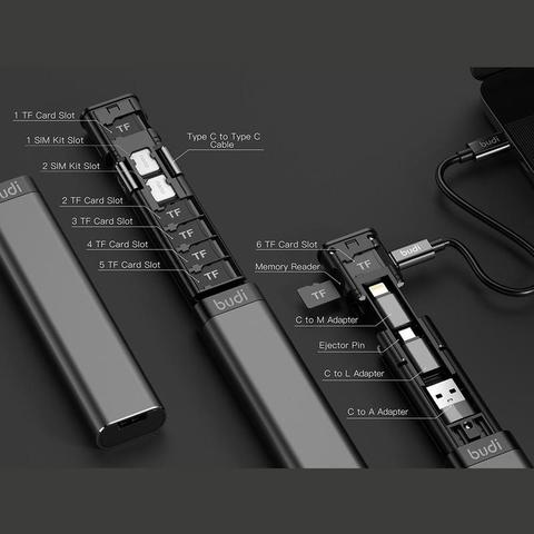 BUDI multi-fonction adaptateur intelligent carte stockage données câble USB boîte universelle 15w chargeur sans fil pour iPhone Huawei portable ► Photo 1/6