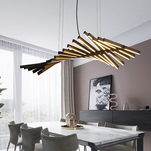 Lustre suspendu moderne en noir et blanc de style nordique, led, pour le salon, le bureau ou la salle à manger, avec barres de fixations ► Photo 1/6