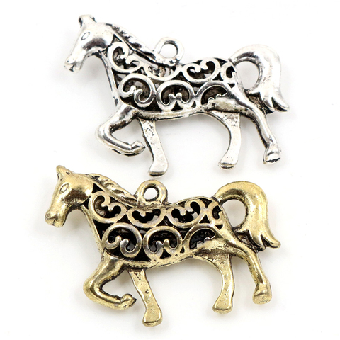 Breloques antiques en forme de cheval, 36x27mm, 4 pièces, en Bronze plaqué argent, faites à la main, pendentif: bricolage pour bracelet et collier ► Photo 1/3