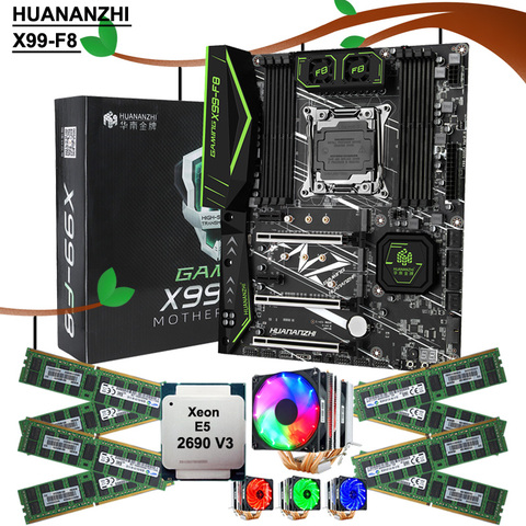 HUANANZHI X99-F8 LGA2011-3 Kit de carte mère haute vitesse M.2 SLot CPU Intel Xeon 2690 V3 avec refroidisseur marque RAM 128G(8*16G) DDR4 RECC ► Photo 1/6