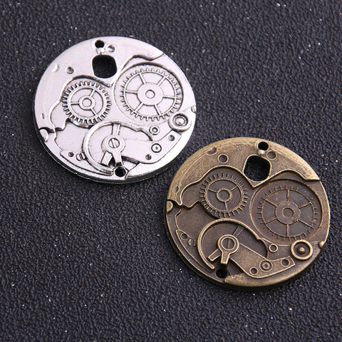 Breloques Vintage en alliage de Zinc et métal, 2 pièces, 38mm, 2 couleurs, rondes, Steampunk, adaptées aux bijoux, pendentifs ► Photo 1/6