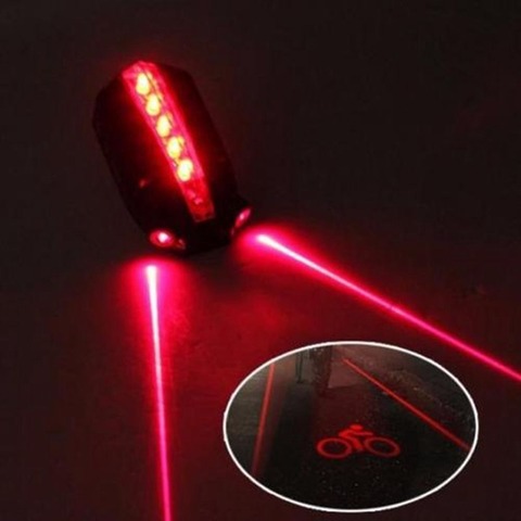 Veilleuse de bicyclette, 2 lasers, 5 LED, faisceau lumineux arrière de vélo, logo de vélo, avec avertissement de sécurité, nouveau modèle LED ► Photo 1/6