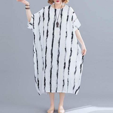Robe de plage coréenne rayée, grande taille, en coton, Vintage, robe d'été, 2022, 4XL, 5XL, 6XL et 7XL, robe longue décontractée ► Photo 1/6