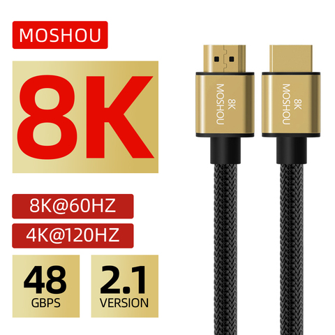 MOSHOU – câble HDMI 2.1 Ultra haute vitesse, 8K 60Hz 4K 120Hz 3D HDR 48Gbps, pour HiFi, Dolby Atmos HDCP2.2, pour amplificateur TV, PS4, PS5 ► Photo 1/6
