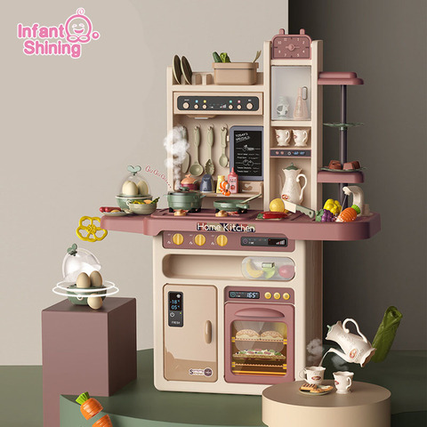 Infantile brillant 93cm enfants cuisine jouets 65 pièces semblant jouer Simulation cuisine enfants cuisine jouets 2-4 ans cuisine ensemble de jouets ► Photo 1/6