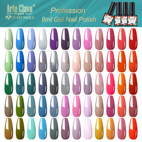 Arte Clavo 8ml Gel vernis à ongles huile vernis hybride vernis à ongles Semi Permanent LED UV coloré manucure Gel Lak vernis de fond supérieur ► Photo 1/6