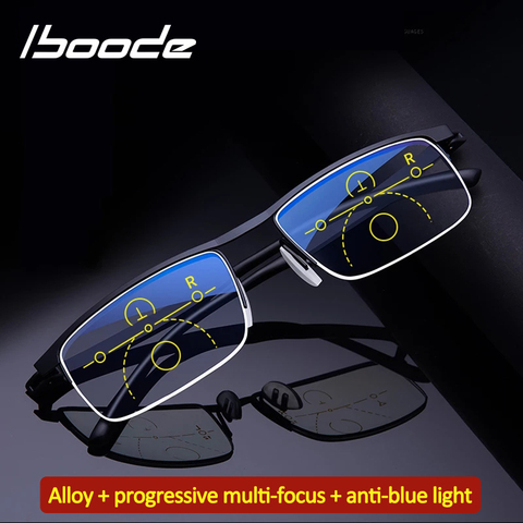 Iboode – lunettes de lecture progressives intelligentes pour hommes et femmes, Anti-lumière bleue, à double usage, à réglage de près et de loin, demi-monture ► Photo 1/6