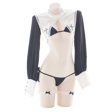 Lilicochan-uniforme de femme de ménage Sexy, Costumes de Cosplay Nun, tendance haut de Bikini ajouré à manches longues, vêtement Ultra court ► Photo 1/6