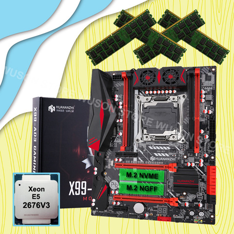 HUANANZHI – carte mère X99 LGA2011-3 avec double emplacement M.2, CPU Xeon E5 2676 V3, 64 go de RAM (4x16 go) RECC, meilleure combinaison 1866 en vente ► Photo 1/6