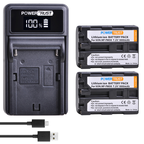 PowerTrust NP-FM50 NPFM50 FM55H Batterie + LED USB Chargeur Pour Sony NP-FM51 NP-FM30 NP-FM55H DCR-PC101 A100 Série DSLR-A100 ► Photo 1/6