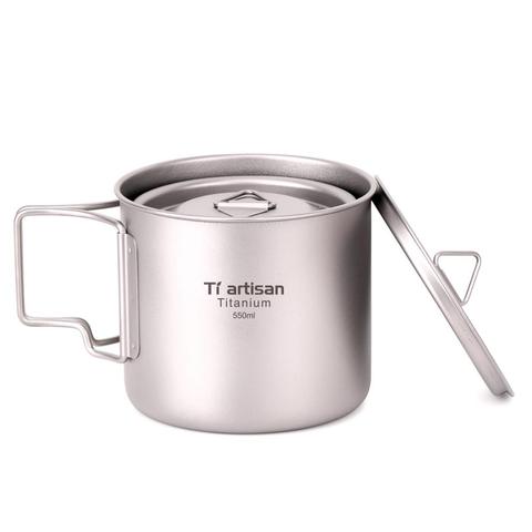 Tiartisan Camping eau tasse combinaison 350ml-750ml ultra-léger titane tasse tasse Pot pliable poignée avec couvercle et sac de choses ► Photo 1/6