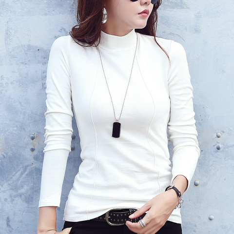 Pull blanc à col roulé pour femmes, 90% coton, pull blanc Sexy, Slim, haut, chaud, automne ► Photo 1/6