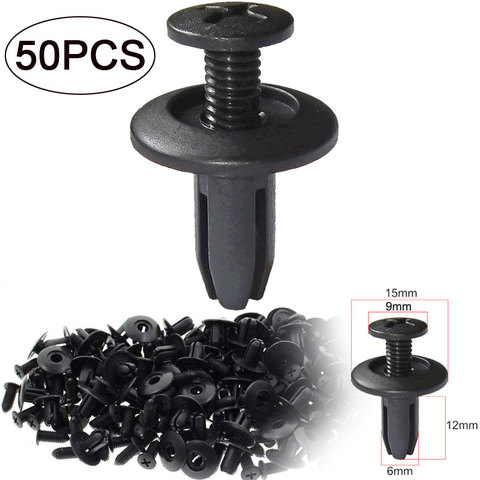 50pcs voiture 6mm trou en plastique Rivets attache poussoir noir Auto véhicule porte Clips de fixation de garniture attache Clips pour Toyota Honda ► Photo 1/6