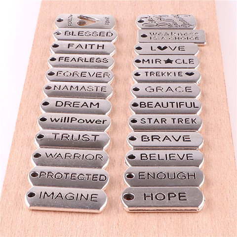 24 pièces/lot mots étiquettes pendentif breloques Antique argent couleur bénie foi croire confiance famille Namaste sans peur rêve espoir breloques ► Photo 1/6