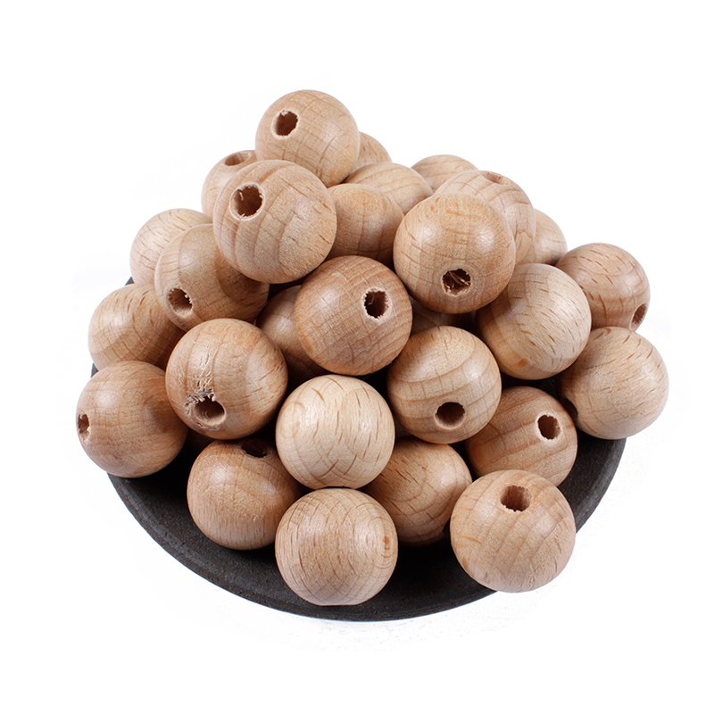 Perles d'espacement en bois de boule de hêtre de 10mm/12mm/14mm/15mm/16mm 50 pièces pour le Bracelet à breloques ► Photo 1/5