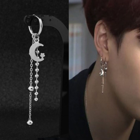 Boucles d'oreilles Punk KPOP DNA pour hommes, en acier inoxydable, coréen, plume de lune, pendentif croix, Rock gars, Hip Hop, unisexe ► Photo 1/6