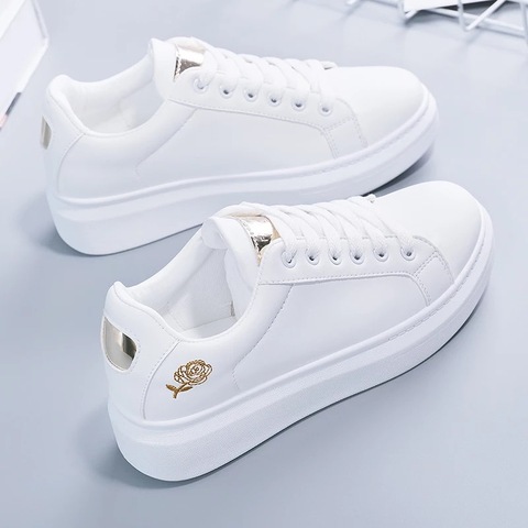 2022 nouveau printemps Tenis Feminino à lacets blanc chaussures femme en cuir couleur unie femme décontracté chaussures baskets ► Photo 1/6