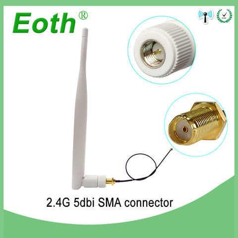 Antenne Wifi 2.4 Ghz 5dbi SMA connecteur mâle blanc 2.4 ghz, antenne omnidirectionnelle 2.4g + câble RP-SMA mâle en queue de cochon ► Photo 1/6