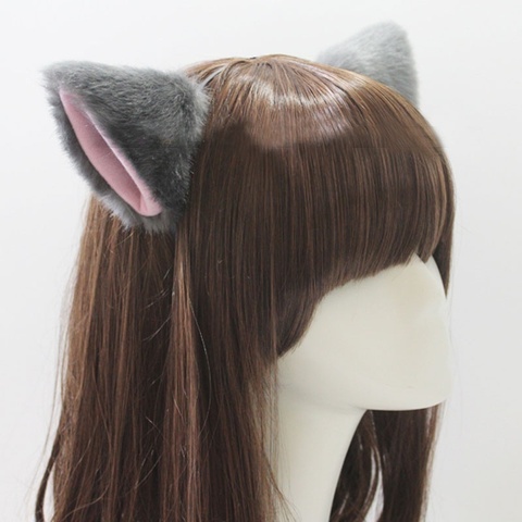 Offre Spéciale couleur unie mignon Imitation Animal chat longue fourrure oreilles forme pince à cheveux Halloween fête chapeaux en gros ► Photo 1/6