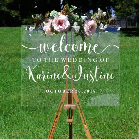 Mariage bienvenue vinyle autocollant noms personnalisés et date sticker mural décoration de fête de mariage signe de mariage vinyle Mural AJ551 ► Photo 1/6