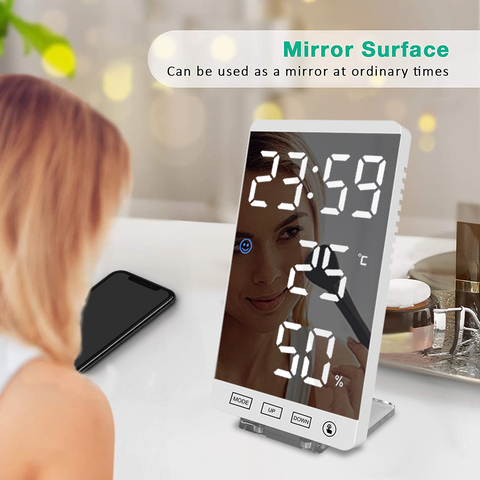 6 pouces LED miroir réveil bouton tactile mur horloge numérique temps température humidité affichage USB sortie Port Table horloge ► Photo 1/6