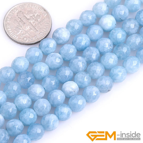 Aigue-marines bleues, perles rondes à facettes, pour la fabrication de bijoux, collier 15 pouces, Bracelet à bricoler soi-même ► Photo 1/6