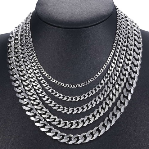 Collier en acier inoxydable pour hommes, chaîne cubaine, couleur or noir argent, bijoux à la mode 3/5/7/9/11mm DKNM07 ► Photo 1/6