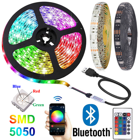 Bande lumineuse Bluetooth 5050 RGB LED DC 5V USB néon, Kit de bandes flexibles, rétro-éclairage d'ambiance pour salle de télévision PC, décoration de bricolage ► Photo 1/6