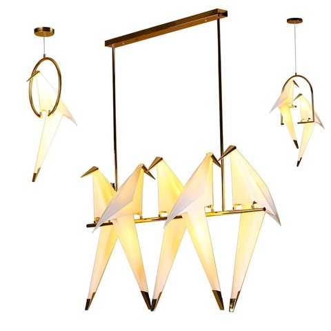 Plafonnier en fer avec grue et papier moderne au Design d'oiseau, doré lampe à LED, idéal pour un Loft, une chambre à coucher, une salle à manger, une chambre d'enfant ► Photo 1/6